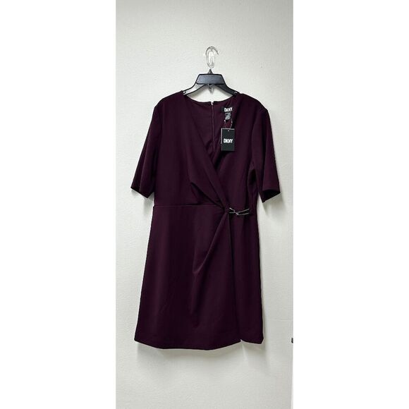 DKNY Women's Side-Knot V-Neck Sheath Dress - Raisin 10 - Picture 3 of 6